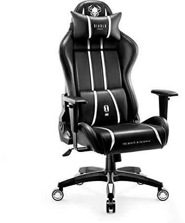 Diablo X-One 2.0 Gaming Stuhl Gamer Chair Bürostuhl Schreibtischstuhl Verstellbare Armlehnen Ergonomisches Design Nacken/-Lendenkissen Wippfunktion Schwarz-Weiß Normal (L)
