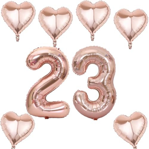 Roségold Zahlen Luftballon 23 +6 pcs herz Heliumballon 23. Geburtstag Deko für Frauen,40 Roségold Riesen Folienballon 23 für 23 Jahre Geburtstag deko, Helium Zahlenballon 23