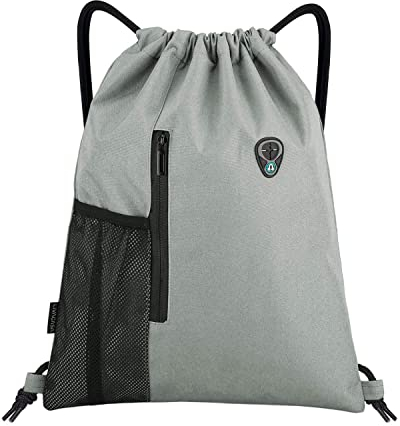 LIVACASA Mochilas de Cuerdas Mujer Hombre Toma USB para Auriculares con Bolsillos Mallas para Botellas Tela Oxford Bolsa de Cuerdas Mochilas Impermeables para Yoga Gimnasio Deportes Gris claro puro