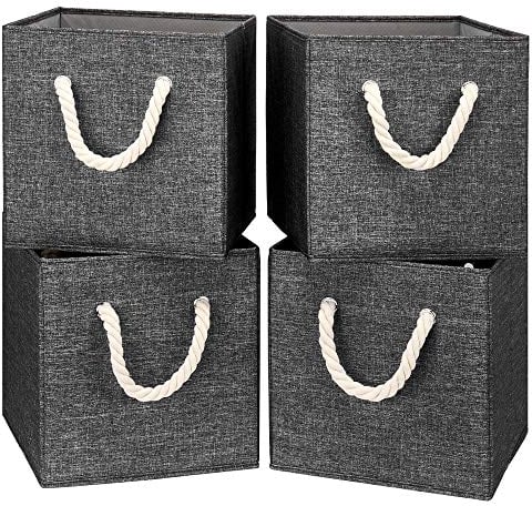 HSDT Gray Foldable Polyester Fabric Storage Bins Cube Organizers,10.5x10.5x11inch,for Organizing The Clutter In The Home or Office,Set of 4,Q-ST-59-4