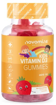 Kids Vitamin D Gummies - 3 Month Supply - 400 IU Vitamin D3 - Alternative to Vitamin D3 Tablets & Spray - Gluten-Free Kids Vitamins for Bones & Teeth - Novomins
