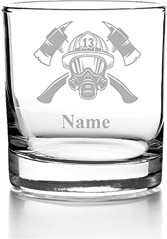 Whiskyglas mit Gravur, Personalisiert mit Namen Geschenk für Männer Whiskeyglas Feuerwehr Design