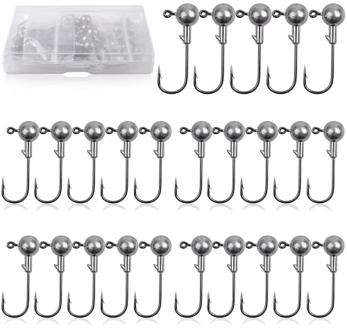 Jigköpfe Angelhaken Set 30stk Gummifische Angeln Jighaken Bleikopf Haken Angelhaken Jighaken mit Round Jighead für Gummifische zum Raubfischangeln, Bleikopf-Angelhaken (1g-30Stk)