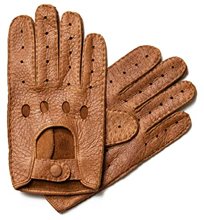 Hand Gewand by Weikert Exklusive Auto Lederhandschuhe aus Peccary, ungefüttert, Autofahrerhandschuhe mit Finger, handgenäht,Lederhandschuhe Pekari, Motorradhandschuhe, Herren und Damen (10, Cork)