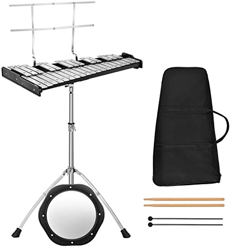 Giantex Professionelles Glockenspiel mit 32 Tönen, Percussion-Xylophon mit verstellbarem Ständer, Notenständer, 20,3 cm Übungspad, ein Paar Glockenschlägel, Holztrommelstöcke, Tragetasche