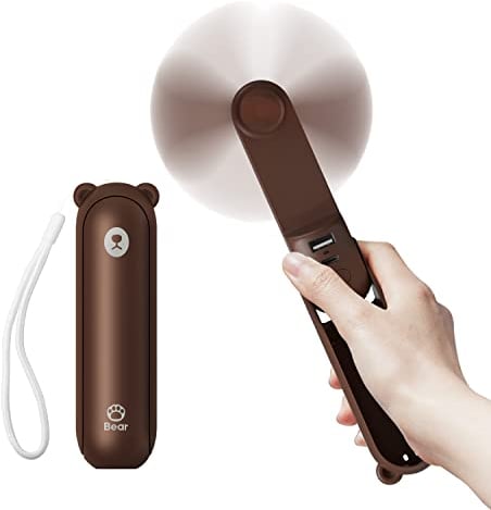 JISULIFE Ventilador de Mano, Duración Máxima de 46 Horas con Batería Externa de 4500 mAh, Ventilador Portátil con Linterna, Mini Ventilador Plegable para Viajes, Regalos para Mujeres y Hombres-Marrón