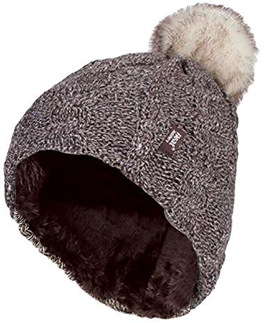 HEAT HOLDERS - Damen Bunt Muster Winter Outdoor Fleece Warm Wintermütze/Beanie Mütze mit Pompon Bommel (Einheitsgröße, Kitz)