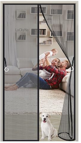 Zanzariera Magnetica 160 x 245 cm Anti Zanzare Magnetico Chiusura Automatica con Calamita telaio completo nastro magico Porte Scorrevoli Garage Finestra - Nero
