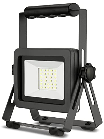 REV LED Baustrahler - 20W, 1700lm, IP65, 6500K, robuster Aluminium Baustellenlampe für Baustelle, Werkstatt & Keller, 1,5m Gummikabel, anthrazit-silber