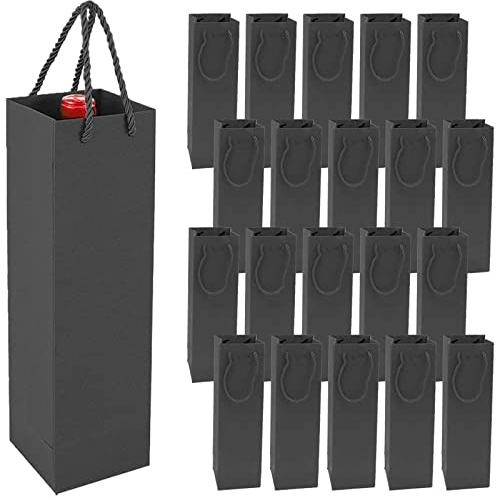 Kraft Paper Wine Gift Bags, Premium Wine Gift Bags with Handles, 20 PCS Kraft Paper Wine Storage Bag for Christmas, Wedding, Party (Black)
