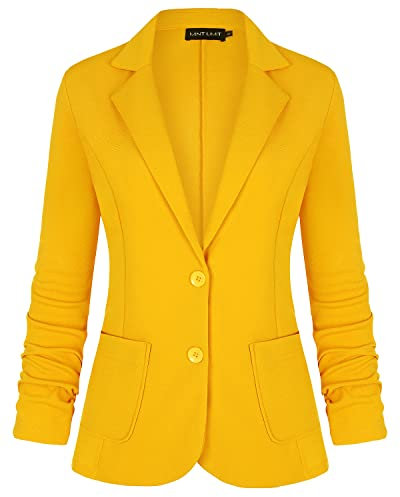 MINTLIMIT Blazer da donna a 3/4 con maniche increspate e colletto a scialle aperto bottoni frontali, giallo chiaro, M