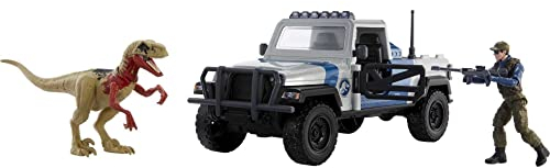 Jurassic World Truck Set Atrociraptor Dinosaurier & Menschliche Figur Filmfahrzeug mit Destruct Smash Area Spielzeuggeschenk mit angeschlossenem Digitalspiel