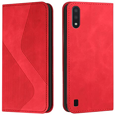 Mo-Somnus Kompatibel mit Samsung Galaxy A10/ M10 Hülle, Schutzhülle Samsung A10/ M10, Magnet PU Leder Tasche Handyhülle Samsung A10/ M10, Klappbar Samsung A10/ M10 Brieftasche Klapphülle (Rot)
