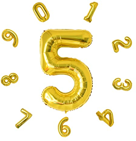 Zahlen Luftballon ca.101cm, Folienballon Zahl 5 Gold, Helium Folienballon für Geburtstagsdeko, Party Deko,Neujahrsdekoration, Jubiläumsdekoration, Hochzeitsdeko (Gold, #5)