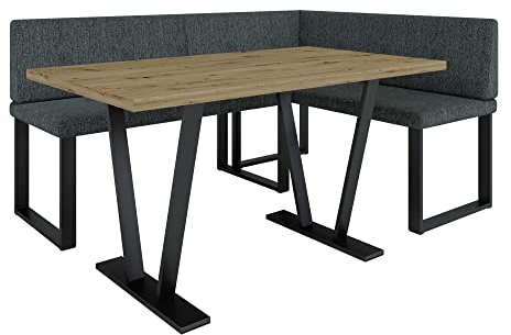 Eckbank Akiko Metal mit Tisch - Eckbankgruppe für Ihrem Esszimmer, Küche modern, Sitzecke, Essecke. Perfekt für Küche, Büro und Rezeption. Solide und Starke Verarbeitung. (INARI 96, 196x142 rechts)