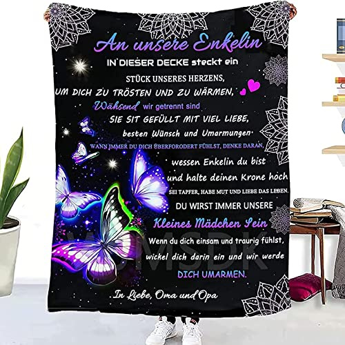 WJMSDK Personalisierte Decke Geschenke Für Enkelin von Oma und Opa, Kuscheldecke Flauschige An unsere Enkelin, Positiv Ermutigen Wohndecke, Geburtstag Weihnachten Geschenke für Enkelin