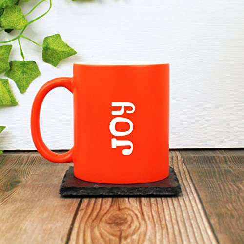 eBuyGB Personalised Neon Coffee Mug 310ml Ceramic Laser Engraved Bright Fluorescent Matt Finish Tea Cup - Customised Birthday, Christmas, Wedding Gift Idea - Unisex Custom Name (Orange)