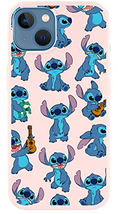 Official Lilo & Stitch Pattern Liquid Silicone Pink Phone Case, Phone Cover for iPhone 13 to Protect Your Mobile. Choose the Case Type You Like Best with Official Disney License