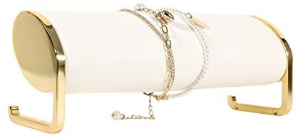 GemeShou Organisateur de rangement pour bracelets en velours beige, support d'exposition pour montre en barre longue, étagère pour bijoux en or pour porte-bracelet de femme【Beige】
