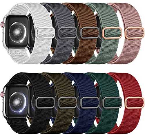 Wepro 10 Piezas Correas Solo Loop Elástica Compatible con Correas Apple Watch 42mm 44mm 45mm 46mm 49mm, Correas de Nylon Ajustable para iWatch SE/10/9/8/7/6/5/4/3/2/1/Ultra/Ultra 2, Grupo B