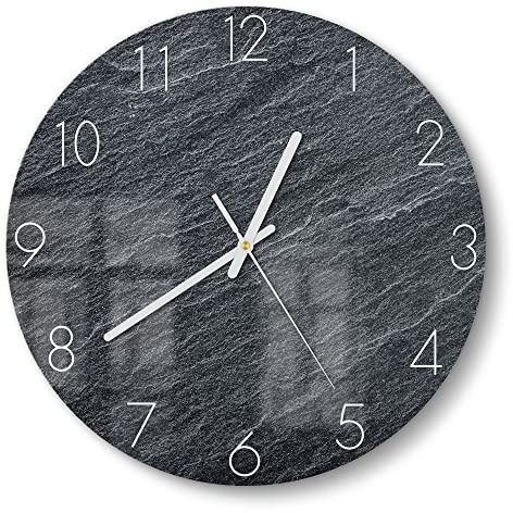 DEQORI Glasuhr | rund Ø 30 cm | Motiv Klassischer Schieferstein | ausgefallene leise Design Uhr aus Glas | Wanduhr für Wohnzimmer & Küche | moderne Hingucker Uhr für die Wand