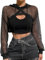 Women Mesh Fishnet Top Long Sleeve Top Hollow Out Hoodie Crop Top Sexy Crochet See Through Party Clubwear Summer Beach Cover Up Shirt for Ladies (UK, Numeric, 12, Regular, Regular, Black)