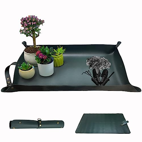 WondMall Pflanzen-Umtopfmatte, 76,2 x 45,7 cm, dunkelgrünes Leder, für den Innenbereich