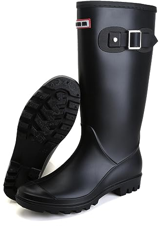 Stivali Gomma Donna, Resistenti all'Usura Comode Leggere Stivali Pioggia, da Pioggia da Antiscivolo Stivaletti, Nero, 38 EU