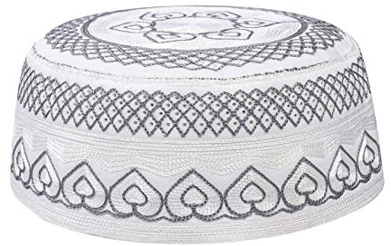OhMill Türkisch Arabisch Islamische Hijab Islam Mann Stickerei Hut Muslimischer Gebetshut Bestickte Gebetsmütze Ramadan Kappe Eid Deko,56-58cm (Grau)