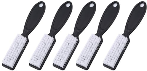 5 Pcs Nail Art Dust Clean Brush, Plastic Long Handle Fingernail Cleaning Scrubbing Brushes, Nail Cleaning Brushes for Home & Salon Use (Black)