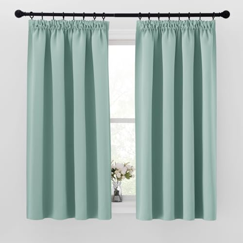 PONY DANCE Verdunkelungsvorhang Grün Übergardinen mit Kräuselband für Schiene 2er Set H 145 x B 140 cm Kurze Gardinen Blickdicht Wärmeisolierende Vorhänge für Schlafzimmer, Sommergrün