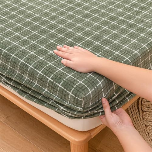 Mateju Vintage-Plaid Spannbettlaken aus Flanell, Cashmere-Touch, Weiche Plüsch Spannbetttuch für Boxspringbett, bis 25cm Matratzen Höhe, Bettlaken mit Rundum Gummizug (120x200cm,Grün)