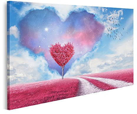 islandburner Tableau sur toile rose cœur arbre champ rose sous forme de cœur ouverture ciel pour la nuit pays style de vie images images murales poster