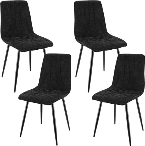 JIJIAN Esszimmerstühle 4er Set, Küchenstühle mit Leinen, Schwarz | Stühle Esszimmer mit Schwarzen Metallbeinen, Bis 120 kg Belastbar, Moderne Polsterstühle für Esszimmer Wohnzimmer Küche