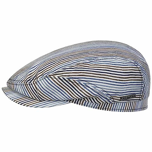 Stetson Lindaco Driver Flatcap - Weiß-Blaue Mütze - Elegante Schirmmütze - Gestreiftes Design mit Leinen-Seide-Mix - Frühjahr/Sommer - Damen/Herren weiß-blau M (56-57 cm)