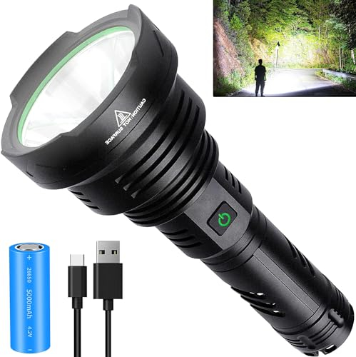 WHTOHY Rechargeable LED Torch Super Bright 50000 Lumens, High Power LED Torch Rechargeable Tactical Police Torch Light 5 Modes Powerful Flashlight Outdoor Searchlight for Camping Emergency