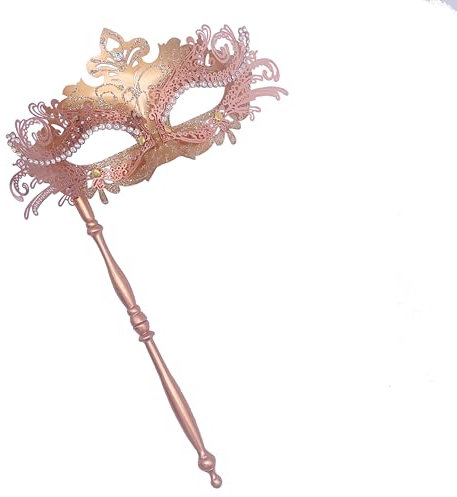 Masquerade Mask for Women/Men, Fancy Party Face Mask, Venetian Mask for Prom, Ball, Halloween, Carnival (Masquerade Mask with Stick, Rose Gold)