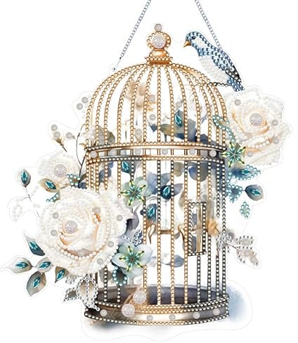 MEIEST Diamond Art Painting Hängende Anhänger Kit,DIY Blume Vogelkäfig Kristall Kunst Hängendes Schild,Diamant Fenster Hängende Kranz Ornament für Home Decor und Geschenk (362)