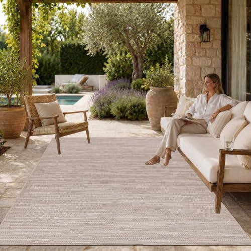 Paco Home Outdoor Teppich, Wetterfest, UV-beständig & Pflegeleicht, Flachgewebe Modern Boho-Style. Ideal für Terrasse Balkon Wohnzimmer & Küche, Grösse:240x340 cm, Farbe:Beige 6