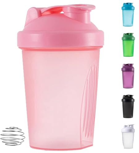 Senshuomy Protein Shaker Bottle,Sports Supplements Shakers Includes Wire Mix Ball Blender Bpa Free Secure Drink Flip Cap 400ml for Fitness Sports Gym Supplement Drinks Bottles (Pink)