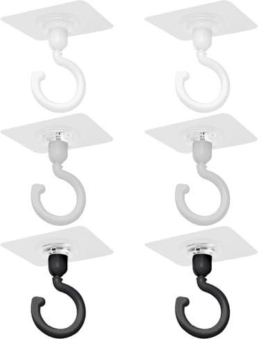 ZBHDEYG Lot de 6 Crochets Muraux Autocollants Rotatifs pour Plafond - Adhésifs, de Transport, pour Serviettes de Salle de Bain