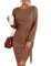 Hotouch Pulloverkleid Damen Herbst Elegant Knielang Strickkleid Herbstkleid Freizeit Gestrickt Langarm Rundhals Figurbeton Einfarbig Midikleid mit Rippenstrick Braun S