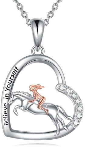 DAYLINLOVE Pferde Halskette 925 Sterling Silber Pferde Hufeisen Kreuz Hängende Halskette Pferde Schmuck für Damen Mädchen Pferde Liebhaber Geburtstagsgeschenk