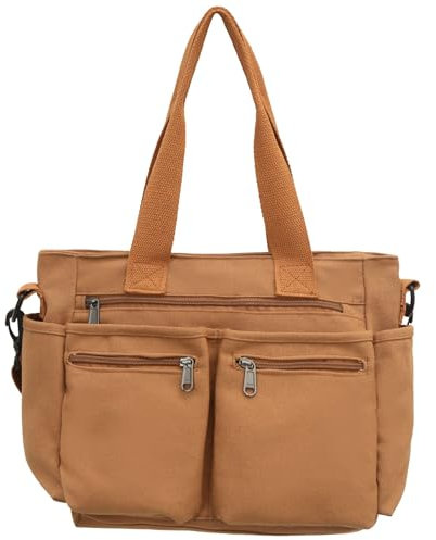 Makukke Cord Damen Umhängetasche Tote Bag Tasche Groß Mehrfachtasche Shopper Tasche Handtasche Schultertaschen für Arbeit Büro Reisen Einkaufen Schule (Braun-Canvas)