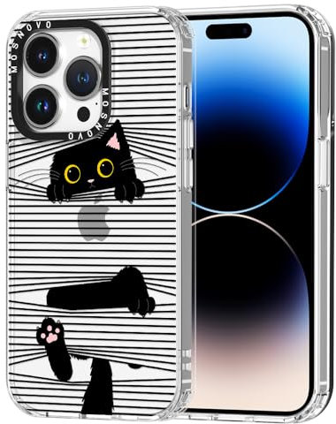 MOSNOVO Case for iPhone 14 Pro, [Buffertech 6.6ft Military-Grade Drop Protection] [Anti Peel Off Tech] Clear TPU Bumper Phone Case Cover Design - Hidden Black Cat