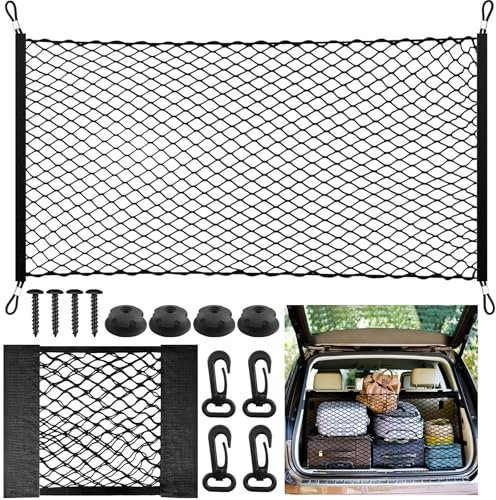 HavaCue 2 PCS Cargo Net,110x60cm Cargo Nylon Net Stretchable to 140 * 100cm,30x25cm Car Storage Nets for Campervans,Car Boot Net with 4 Steel Mountain Buckles and 4 ABS Hooks