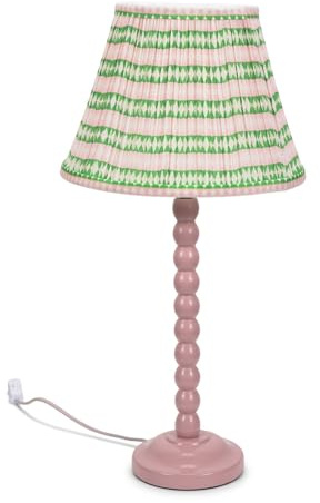 ValueLights | Rose Pink Bobbin Stem Table Lamp with Pink Aztec Pleated Shade | Home Décor, Bedside & Desk Lamp | Includes Bulb
