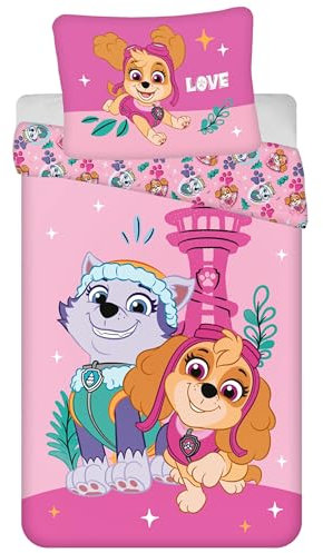 Paw Patrol Rosa Bettwäsche Set, mit Reißverschluss, Kinderbettwäsche, Baumwolle 140x200 cm, Oeko-Tex