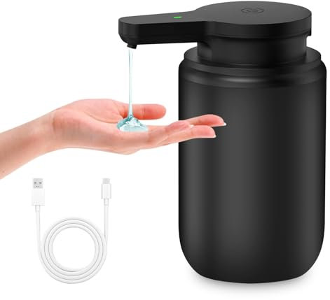 Mamiddle Dispensador Automático de Jabón con Sensor Infrarrojo, Carga USB-C, Resistente al Agua IPX5, para Cocina y Baño (Negro - Tipo Líquido)