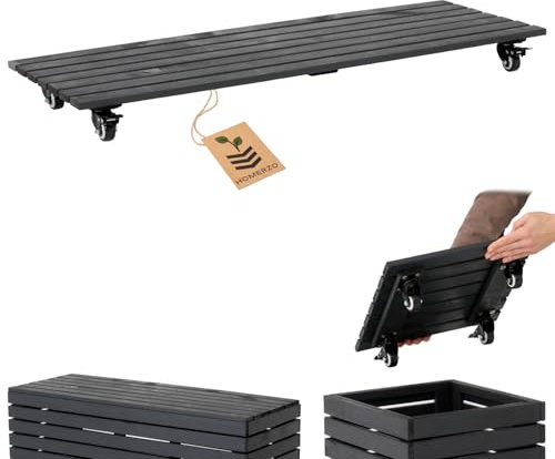 HOMERZO Pflanzenroller witterungsbestaendig - 90 kg Tragkraft - Rollbrett Pflanzen - Untersetzer Blumentopf - Blumenroller - Rollen mit 2 Feststellern (Anthrazit, 98 x 36 cm)